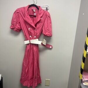 Vintage Impromptu Pink  Shirt Dress w Matching Belt Size 15/16 Shoulder Pads